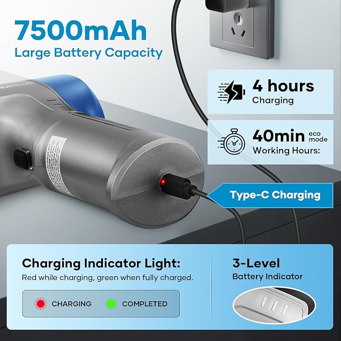 SakerPlus Mini Vacuum Cleaner, 3 in 1 Car Vacuum Cleaner High Power, 15000PA Powerful Suction, Air Duster, 7500mAh, Adjustable Small Vaccum Portable Cordless for Cars,Desktop,Home- Light Blue