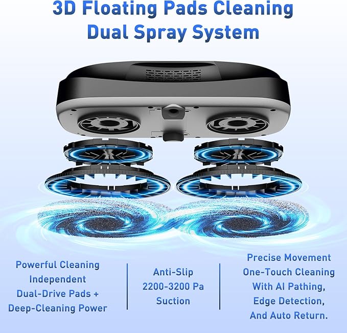 KKI Window Cleaning Robot, Upgrade Window Cleaner Robot, Auto Spray, Max 3200pa,3 Cleaning Modes & Edge Detection, Remote Control for High-Rise Windows, Glass Door,5Sets Cloths