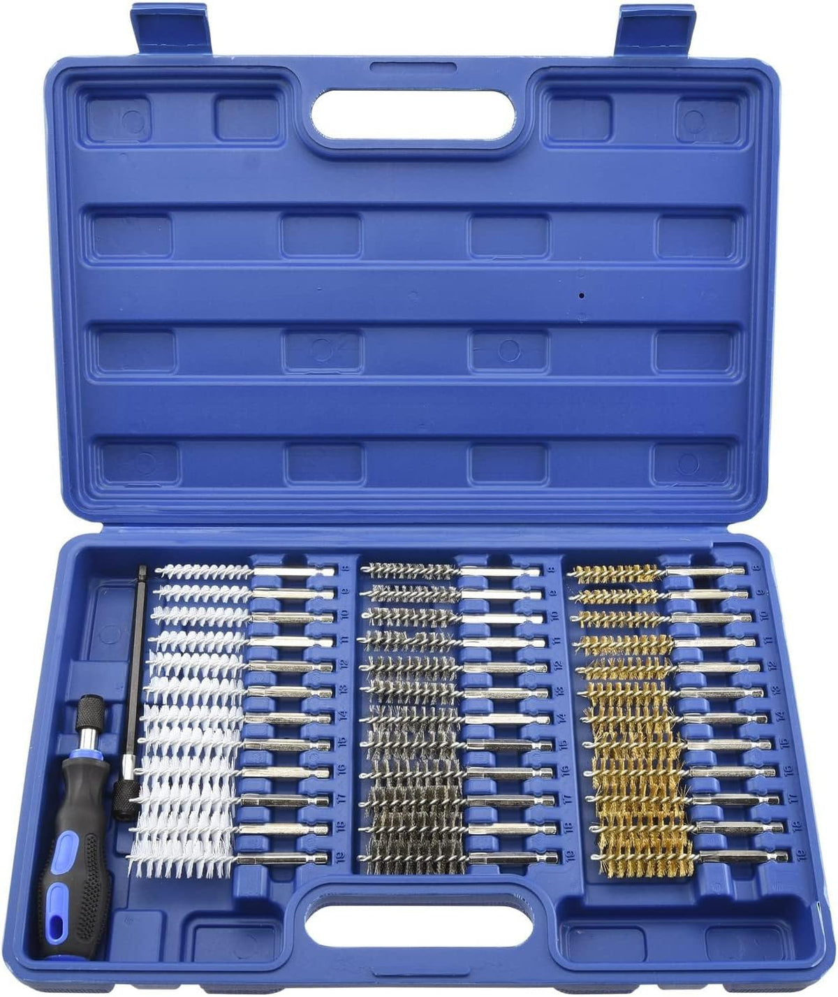 00325A Wire Brush Drill Attachments with 1/4-Inch Hex Shank, SAE and MM Brushes Assortment, Mountable on Power Drill or Die Grinder, 38-Piece Set