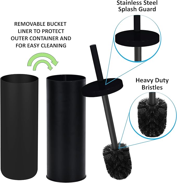 Deep & Sturdy Toilet Bowl Brush with Holder - Durable Scrubbing - Toilet Cleaners - Household Essentials - Silicone Brush - Bathroom Cleaner - Cleaning Supplies - Household Supplies, Matte Black