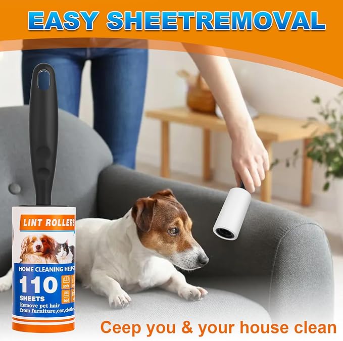Lint Roller 440 Sheets with 2 Extra Handles, Pet Hair Remover for Laundry, Extra Sticky Lint Rollers for Pet Hair on Clothes, Furniture, Car - Dog & Cat Hair Removal Tool