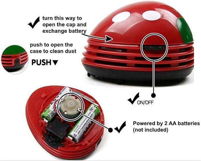 Ladybug Cartoon Mini Vacuum Cleaner Desktop Vacuum Dust Keyboard Sweeper Cordless Portable Corner Cute 2Pcs