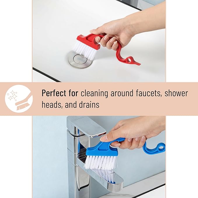 Slick- Window Track Cleaning Brush, 4 Pack, Colorful Ergonomic Handle, Built-in Scraper, Multipurpose, Window Track Cleaning Tools
