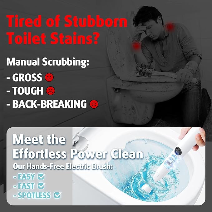 AIR U+ Hands-Free Electric Toilet Brush for Seniors & Busy Households - No Bending, Effortless Clean with Disposable Heads & Holder Set