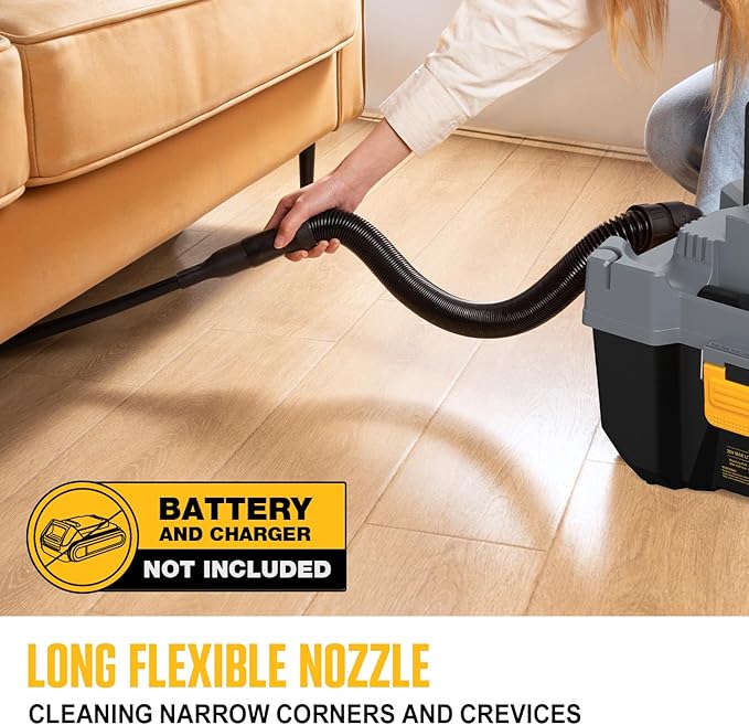 20V Cordless Vacuum Cleaner-Wet/Dry Shop Vac,2.6 Gallon Capacity,Compatible with DeWALT Batteries (Bare Tool - No Battery & No Charger),Ideal for Cleaning Car,Home Spaces,and Workshops RCSV-20
