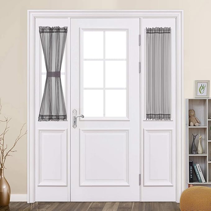 MIULEE Sidelight Sheer Curtains for French Door & Front Door - 2 Panels, 25 x 40 Inches with Tieback, Dark Grey