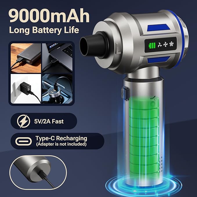 Yomile Mini Vacuum Cleaner, 2 in 1 27000PA Brushless Car Vacuum Air Duster 9000mAh Battery Air Blower Wireless Handheld Vacuum for Car,Office and Home