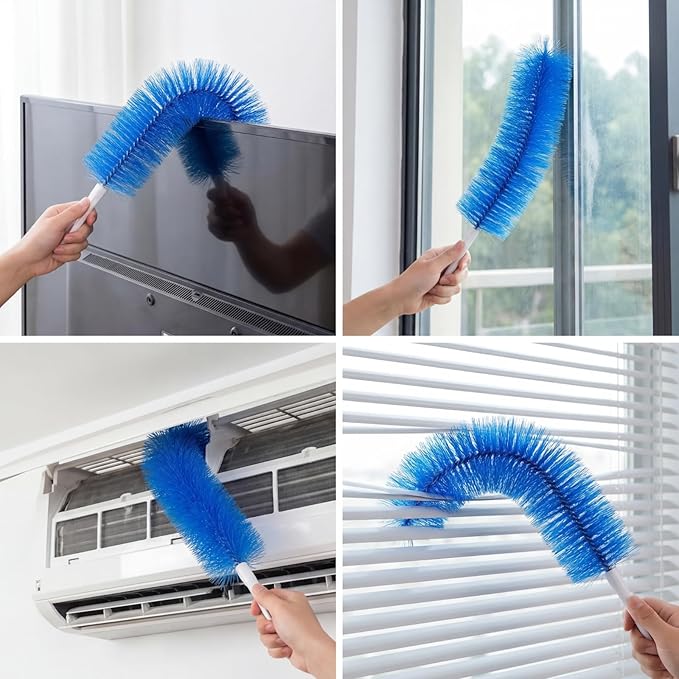 Sliner 2 Pcs Fan Cleaning Brush Bendable Fan Duster Cleaner Reusable Cobweb Duster Microfiber Head Dirt Remover for Ceiling Fans Blades, Air Vents, Curtains, Cars, Shutters (Blue)