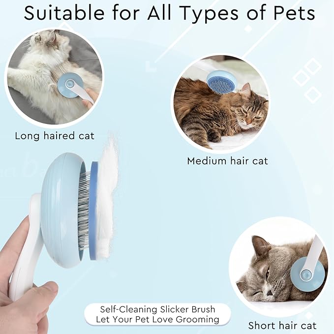 Cat Grooming Glove Brush,Self-Cleaning Slicker Pet Brush for Short and Long Haired Pets,Dog Bath Brush for Shedding and Grooming,Removes Loose Hair and Tangles,Promote Circulation