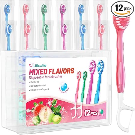 12 Pack 5 in 1 Disposable Mini Toothbrush Travel Set Mixed Flavor