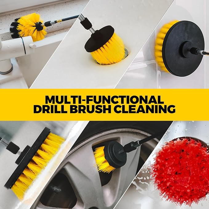 Holikme 22Pack Drill Brush Attachments Set, Scrub Pads & Sponge, Buffing Pads, Power Scrubber Brush, Car Polishing Pad Kit,Wax Applicator Pad,Car Cleaning Kit，Cleaning Supplies，Masonry Brushes,Black