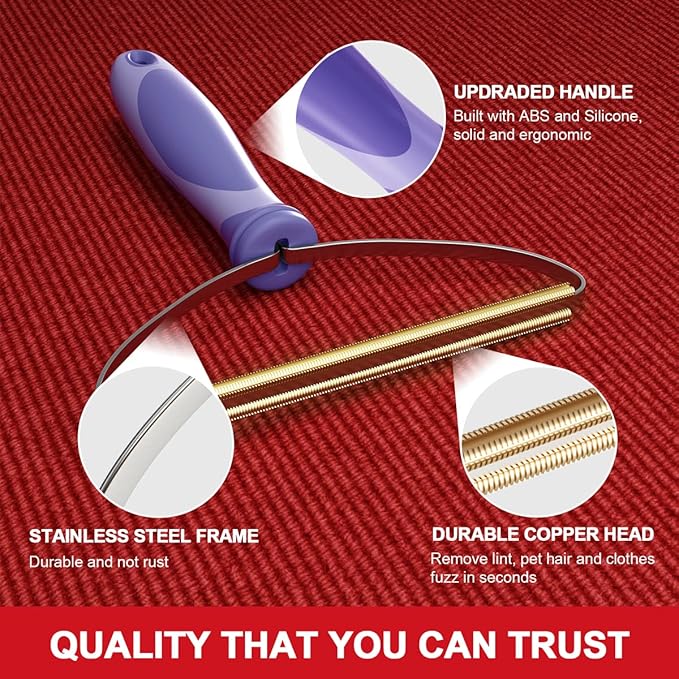 Pet Hair Remover, Dog Cat Hair Remover, Lint Cleaner Pro, Fur Removal Tool, Portable Carpet Scraper, Fuzz Rollers Hairball Shaver for Carpets, Car Mat, Couch, Pet Bed, Furniture & Rug (Purple, 2-Pack)