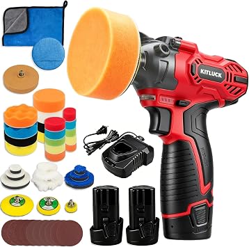 Cordless Buffer Polisher, 12V Mini Wax Buffer & Sander with 2 X 2.5Ah Battery & Charger, 1/2/3" Backing Plate, 40pcs Pol