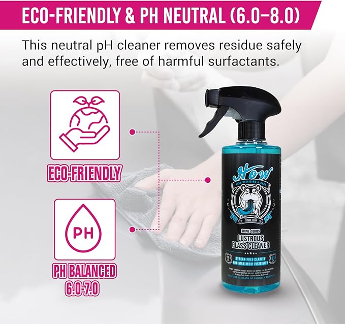 H.O.W SHINE SERIES Lustrous Glass Cleaner｜Streak-Free Window Washer Spray｜Tint-Safe & Ammonia-Free｜Windshield Wiper Fluid & Oil Film Remover｜For Car Windows, Shower Doors, Mirrors, and More (16 oz)