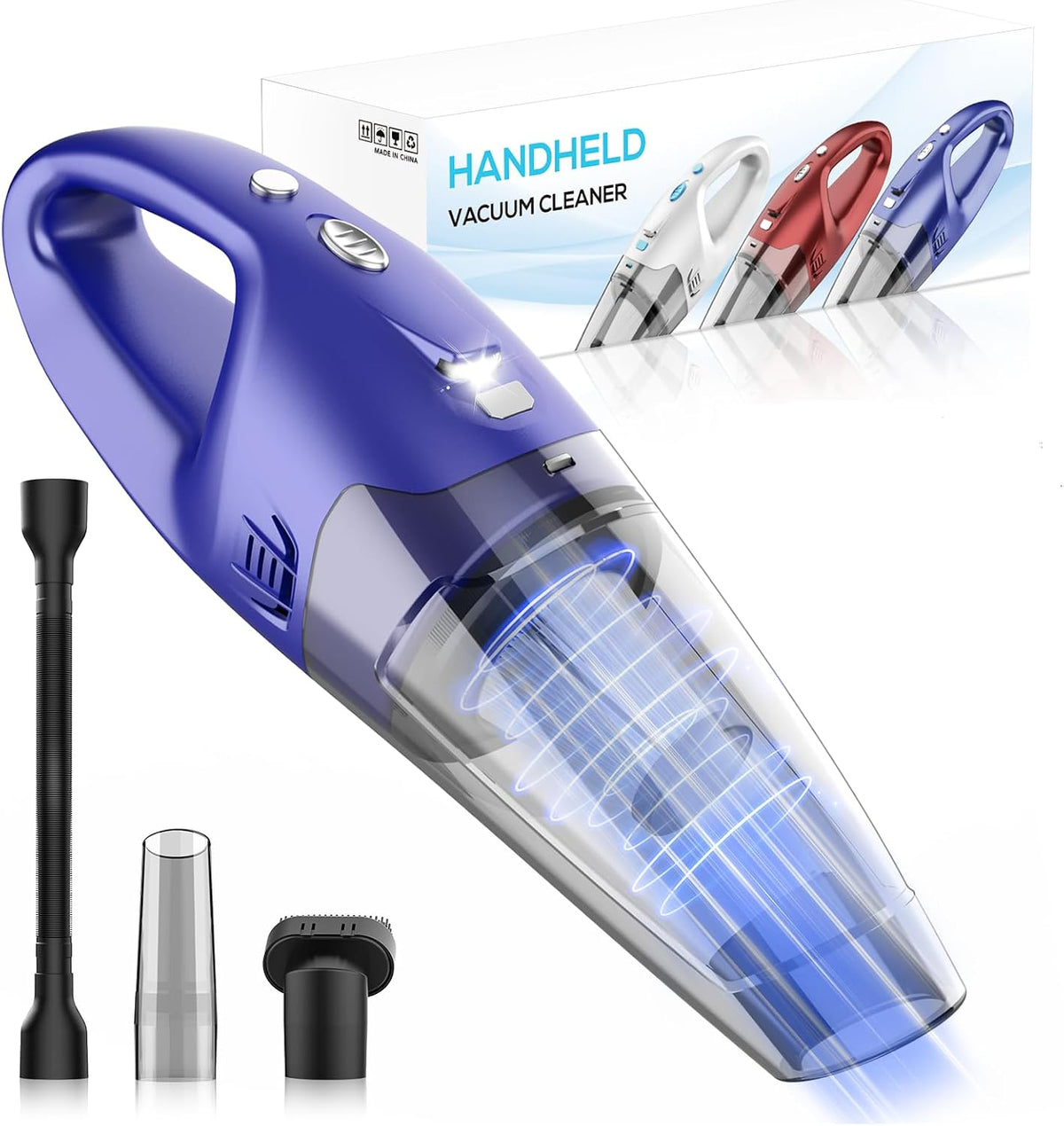 Handheld Vacuum Cordless Rechargeable – 6000Pa Mini Hand Held Vacuum, LED Light, 20–25 Mins Runtime, USB Charging, 500ML Cup – Lightweight Small Vacuum Cleaner Cordless for Car/Office/Home