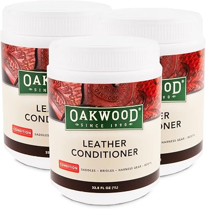OAKWOOD Leather Conditioner (1L) - CASE of 3 - Hydrates Leather Saddles, Bridles, Tack, Boots and Harness Gear