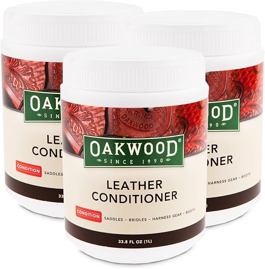 OAKWOOD Leather Conditioner (1L) - CASE of 3 - Hydrates Leather Saddles, Bridles, Tack, Boots and Harness Gear