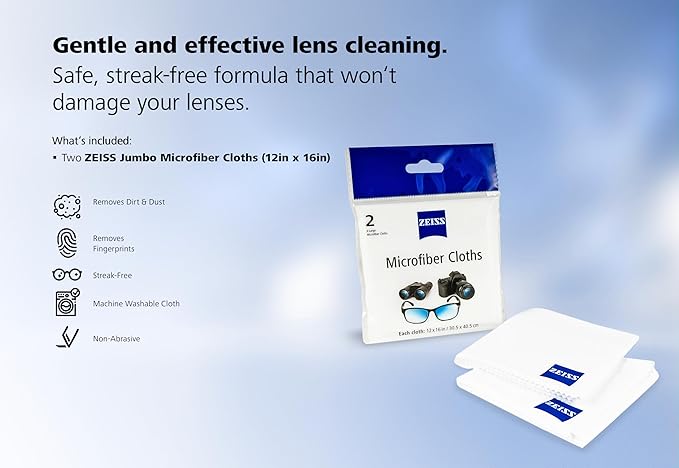 ZEISS MicroFiber Lens Cleaning Cloth (Pack of 2) JUMBO SIZE