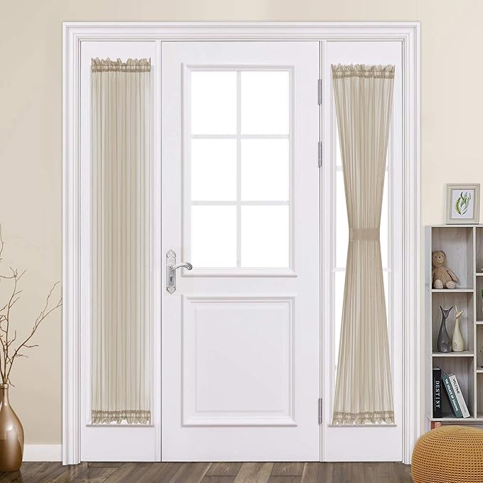 MIULEE 2 Panels Sidelight French Door Curtains Sheer Panels for Narow Window 25 x 72 Inches with Tieback -, Beige