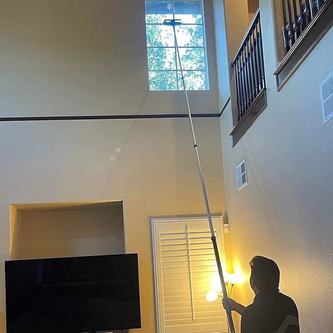 15 Foot High Ceiling Fan Duster with 5-8ft Extension Pole, Extendable Reusable Cobweb, Feather, Window Cleaning Squeegee Kit