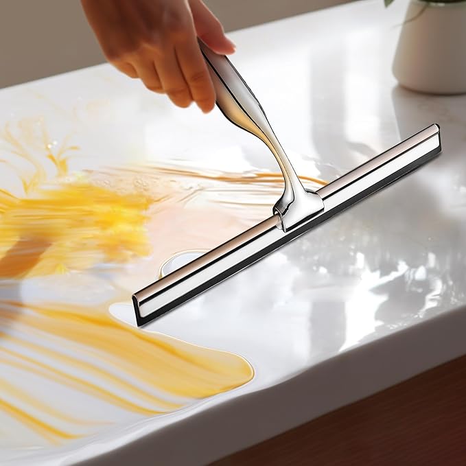 10" Squeegee for Shower Glass Door LASSHSWA All-Purpose Shower Squeegee for Glass Doors Bathroom Cleaner Tool Car Window Mirror Tile Wall Windshield Household with 2 Hooks and 2 Rubber Strips