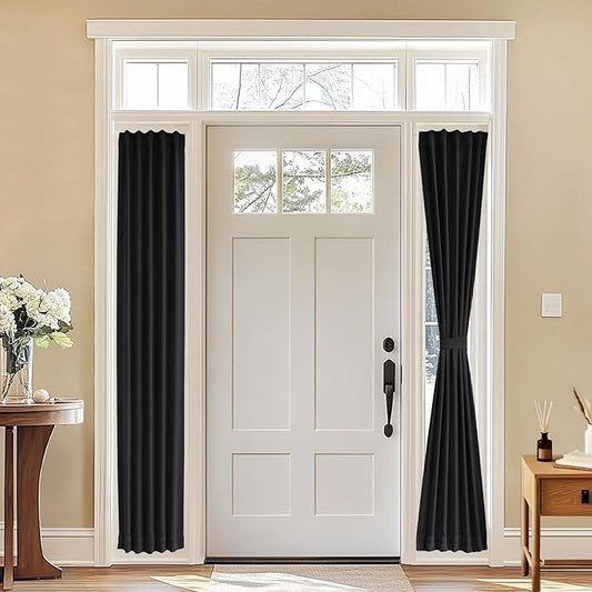Vatge Sidelight Curtains for Front Door, 12 Inch Wide Narrow Window Curtains for Side Door, 1 Panel, W12 x L80, Black