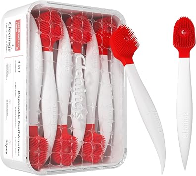 cleaings® Mini Brushes-Disposable Toothbrushes with Cleaning Beads Toothpaste and Pick for Work or Travel, 20 Count-Ice 