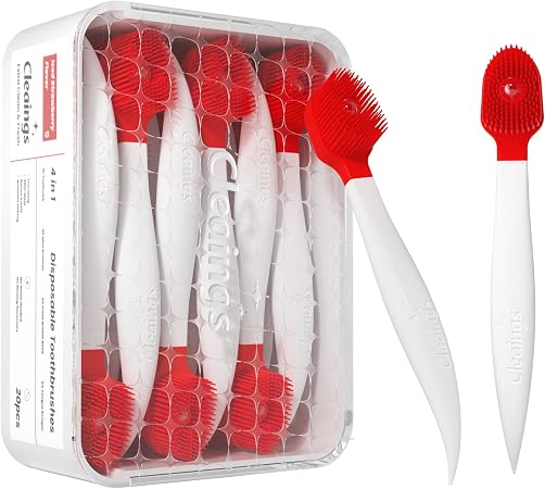 cleaings® Mini Brushes-Disposable Toothbrushes with Cleaning Beads Toothpaste and Pick for Work or Travel, 20 Count-Ice 