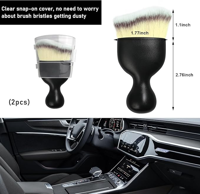 Ziciner 2 PCS Car Detailing Brush, Curved Soft Bristles Auto Removal Dust Collectors, Universal Vehicle Dashboard, Air Conditioner Vents etc Interior Cleaning Tool Accessories (Beige)
