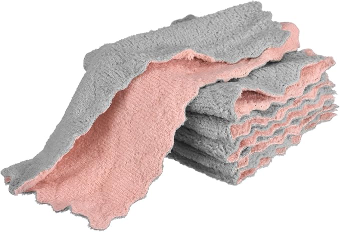 uxcell 6 Pcs Kitchen Dish Cloths, 6 x 10 Inches Quick Drying Dish Towels, Coral Velvet Cleaning Cloths for Cleaning Tabl
