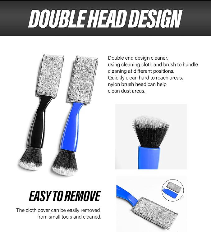 Universal 2 in 1 Duster for Car Clean,Car Bursh Tool,Double Head Brush,Auto Interior Detailing Brush,Soft Car Interior Detailing Brush Dust Brush (Blue)