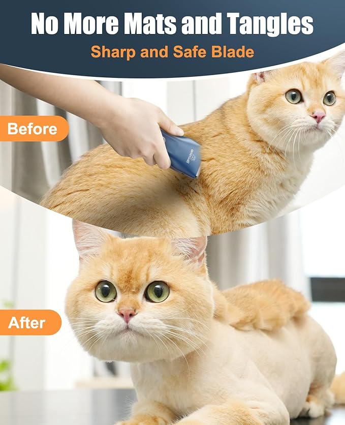 oneisall Pet Clipper for Cat Matted Hair, Pet Shaver for Cats Quiet Pet Clippers Waterproof Cordless Cat Clippers for Matted Long Hair with Storage Bag (Blue)