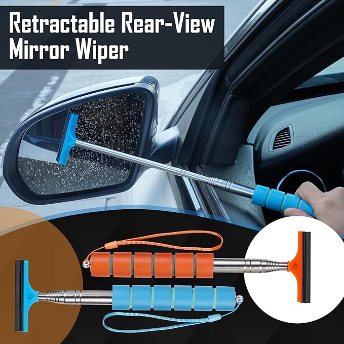 Side Mirror Squeegee, 2 PCS Car Mirror Squeegee, Retractable Car Rearview Mirror Wiper for All Vehicles, Universal Automotive Accessories