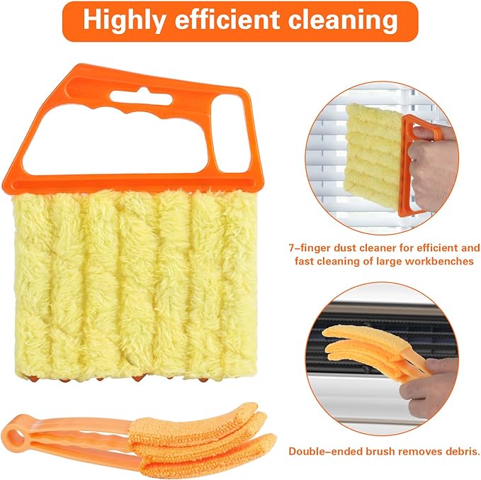 4Pcs Window Venetian Blind Cleaner Duster Tool,Feather Blind Duster for Cleaning,Washable 7 Finger Dusters Brush Dusting Cleaner Tool for Window Shutters Air Conditioner Vinyl Wood Blinds + 4 Cover