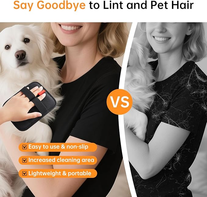 1 Pcs Pet Hair Removal Gloves, Reusable Electrostatic Pet Cat Dog Hair Remover Grooming Gloves Brush Tool for Couch, Furniture, Carpet, Car Seat (1 Pack Black)