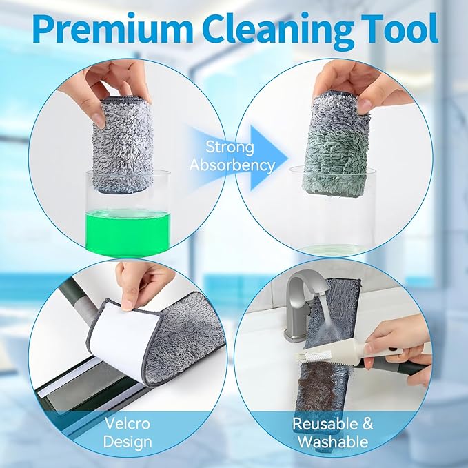 Window Cleaner Tool Window Squeegee Cleaning Kit with Extension Pole 57" Long Handle Rotatable High Windows Washing Kit for Home Indoor & Outdoor, Detachable Washer Tool Squeegee for Car Shower Glass