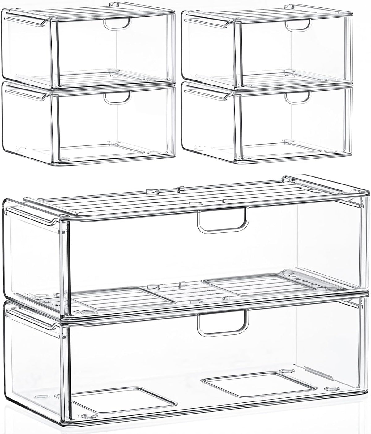 6-Pack Acrylic Stackable Storage Drawers for Vanity, Desk, Bath