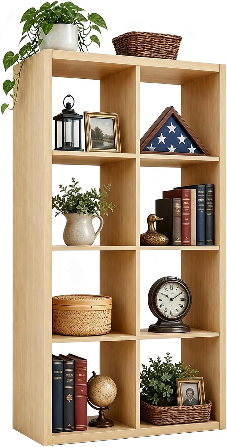 Bookshelf, 8 Cube Storage Organizer, Reversible Bookcase, Oak