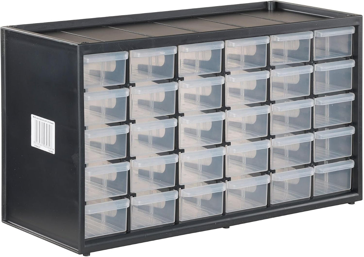 Storage Organizer, 30 Small Drawer Modular Storage System, Easily Stackable, Plastic, Black, White (CMST40730)