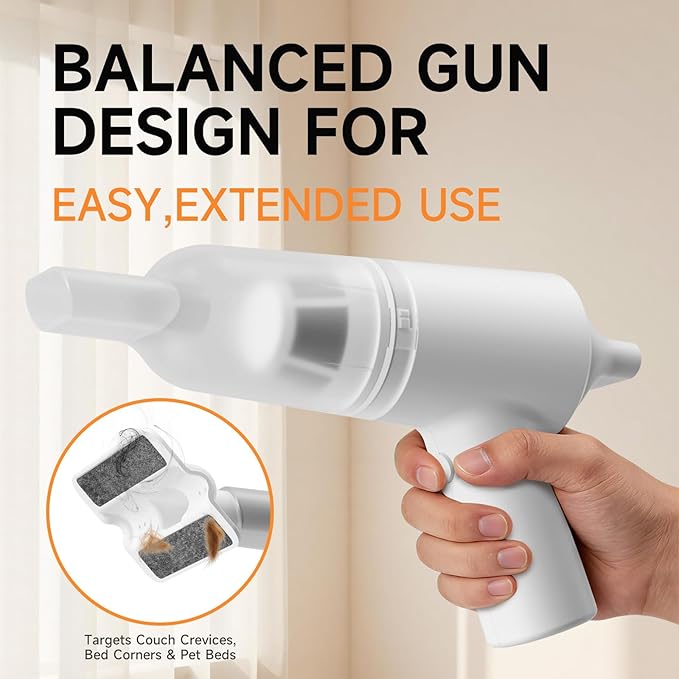 PAPIFEED Handheld Vacuum Cordless for Pet Hair, Portable Mini Vacuum with Static Hair Collector for Home, Dual-Layer Stainless Steel Filter, Dual Filte, USB-C Rechargeable Lightweight Vacuum (White)