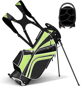 Tangkula Golf Stand Bag with 6 Way Top Dividers, Lightweight Golf Bag with Adjustable Dual Strap & 8 Pockets, Waterproof