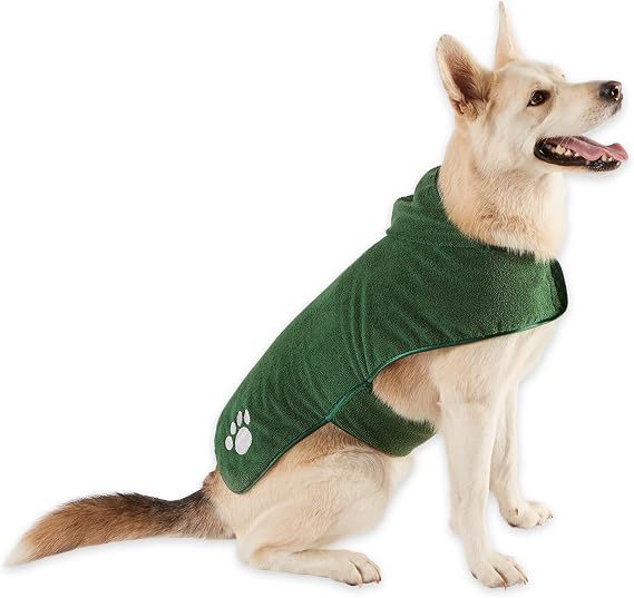 Bone Dry Pet Robe Collection Embroidered Absorbent Microfiber Bath Robe with Adjustable Closure, for Dogs & Cats, Large,