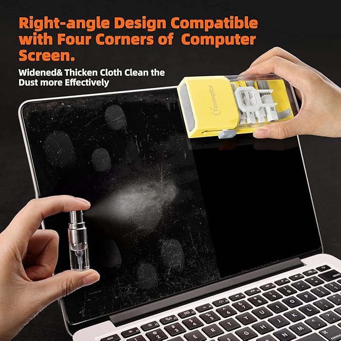 Tassmpitor Laptop Screen Keyboard Cleaner Kit, All in 1 Electronics Cleaning Tool for MacBook iPad iPhone Pro Cell Phone, Brush Tool for Tablet, Computer, PC Monitor,TV Camera Lens with Patent, Yellow