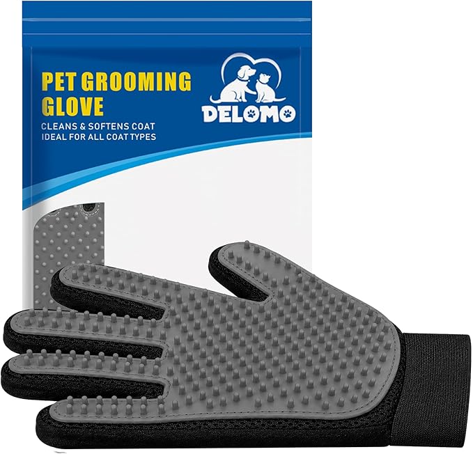 Pet Hair Remover Glove - Gentle Pet Grooming Glove Brush - Deshedding Glove - Massage Mitt with Enhanced Five Finger Design - Perfect for Dogs & Cats with Long & Short Fur - 1 Pack (Right-hand), Grey