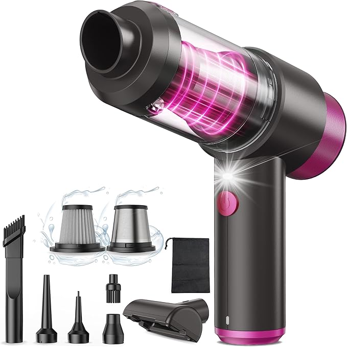 Car Vacuum Handheld Vacuum Cleaner, 15000PA Suction, Mini Vacuums with Air Duster and Blower, Portable Hand Held Vacuum for Car, House, Crumbs, Hair (Pink)