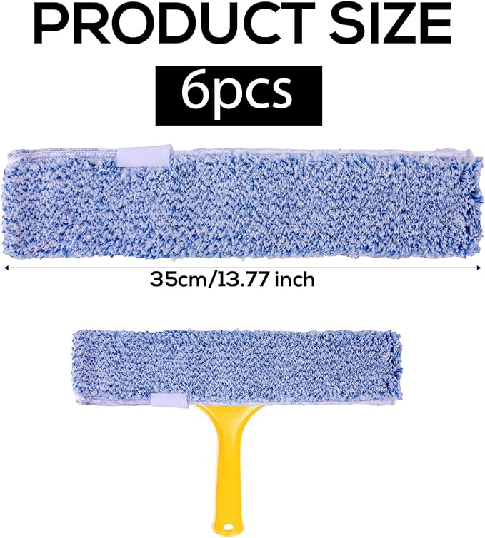 6pcs Microfiber Window Cleaning Refill, 35cm/14in Reusable & Washable Squeegee Cloth Sleeve Compatible with MR.SIGA Window Glass Cleaning Tools Home and Office