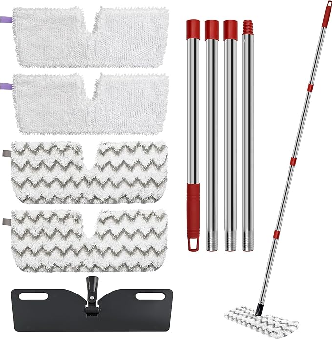 Microfiber Mops for Floor Cleaning, Dust Flat Flip Mop for Hardwood Floors with 2 Heavy Scrub Mop Pads & 2 Soft Pads and Adjustable 58” Mop Handle, Dual-Action Washable Floor Mops for Wet & Dry Clean