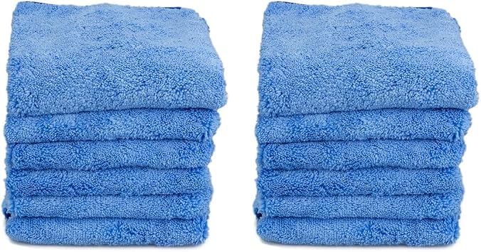 Maxshine 12 Pack Microfiber Towel - Zero Crazy Edgeless (380GSM), Blue with Black Border, 16”x24” - Professional Rinse-F