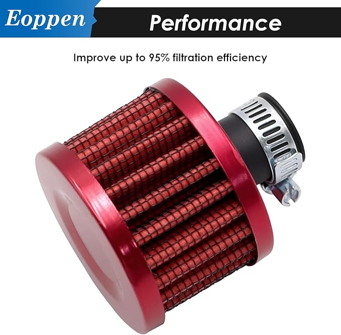 2Pcs 12mm Air Filter Mini Universal Vent Crankcase Cold Air Intake Breathe Filter for Car and Motorcycle (Red)