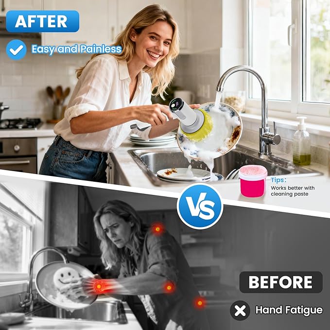 Electric Spin Scrubber for Scrub Daddy/Mommy, Goldusk 2-Speed Power Cleaning Brush with Digital Display 4 Replacement Brush Heads, Smiley Sponge Wand Handle Dish Wand for Sink/Griddle/Stove/Tub/Tile